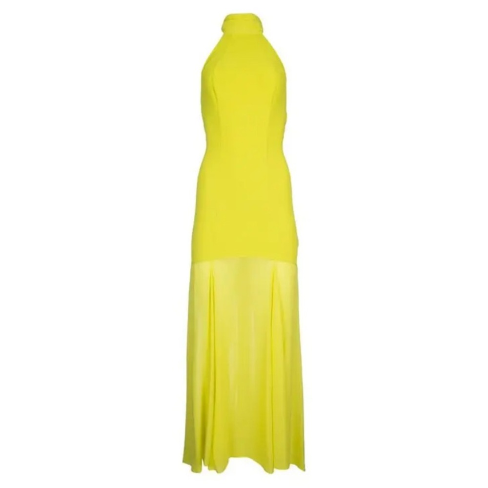 Elisabetta Franchi Yellow Sheer Halter Gown